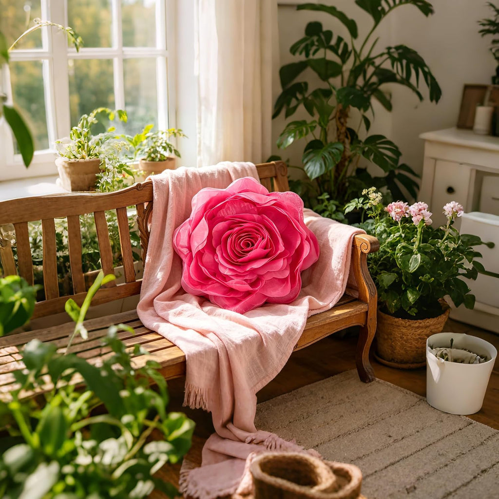 VG|hot-pink|3D Flower Throw Pillow Cover