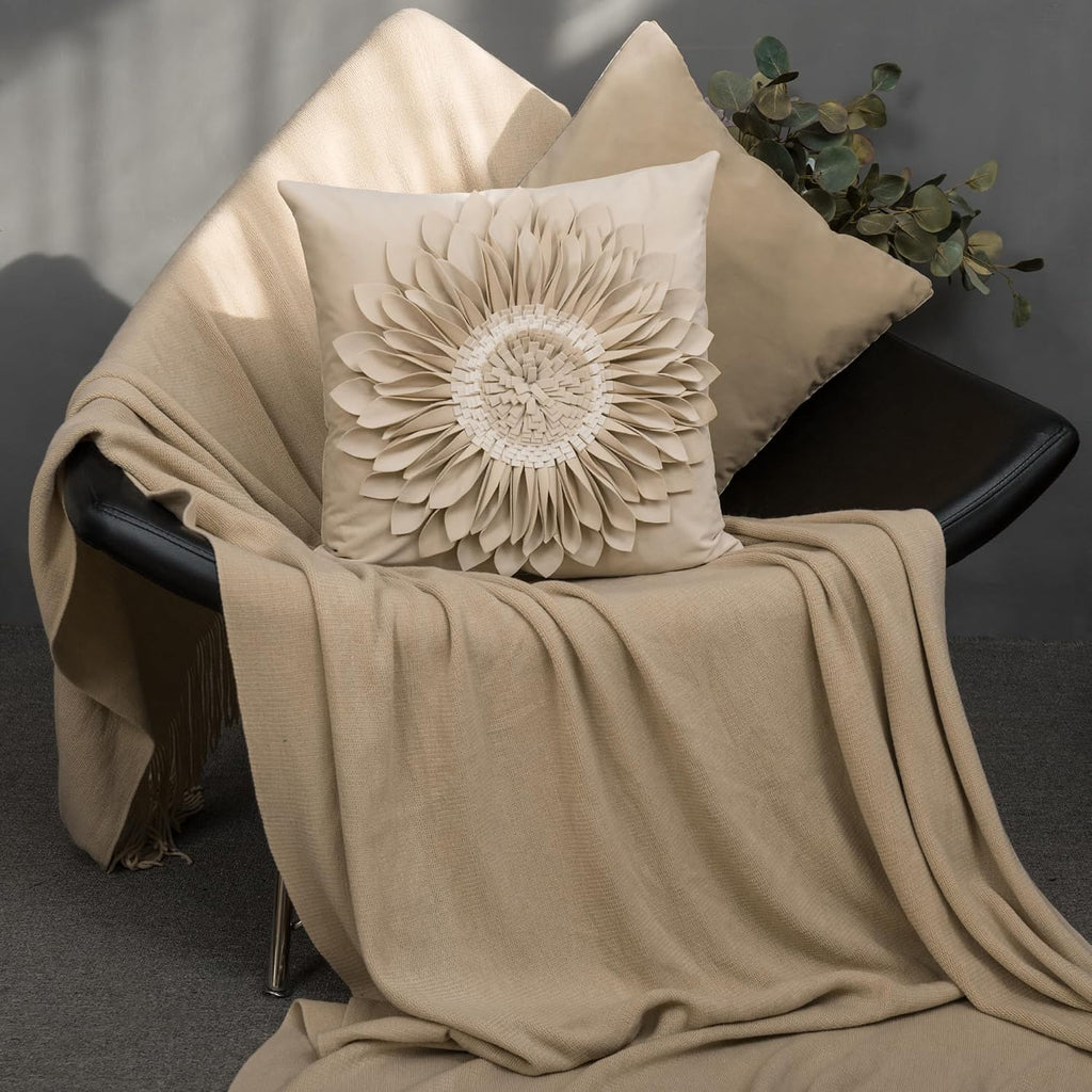 VG|white-tan-velvet|3D Sunflowers Throw Pillow Cover Wine Red
