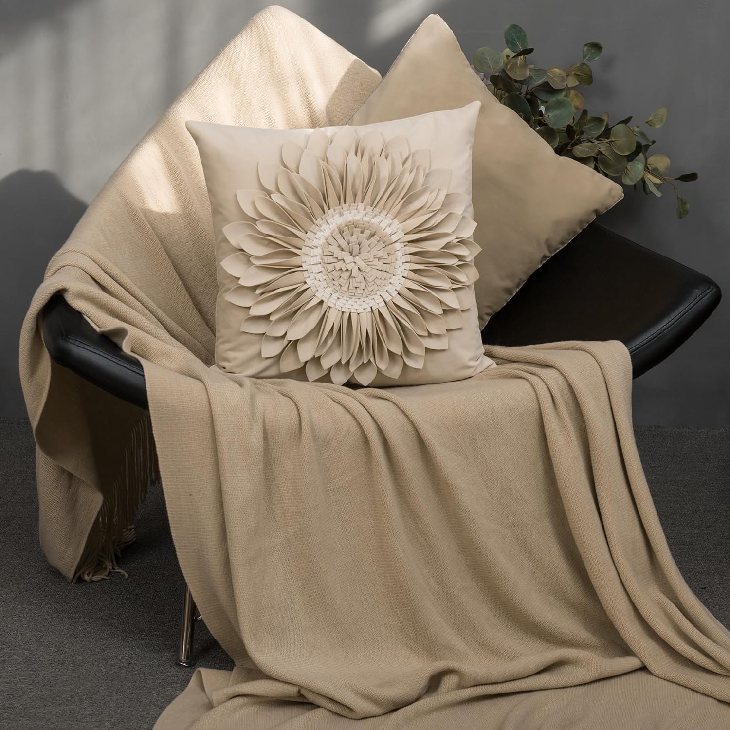 VG|white-tan-velvet|3D Sunflowers Throw Pillow Cover Wine Red