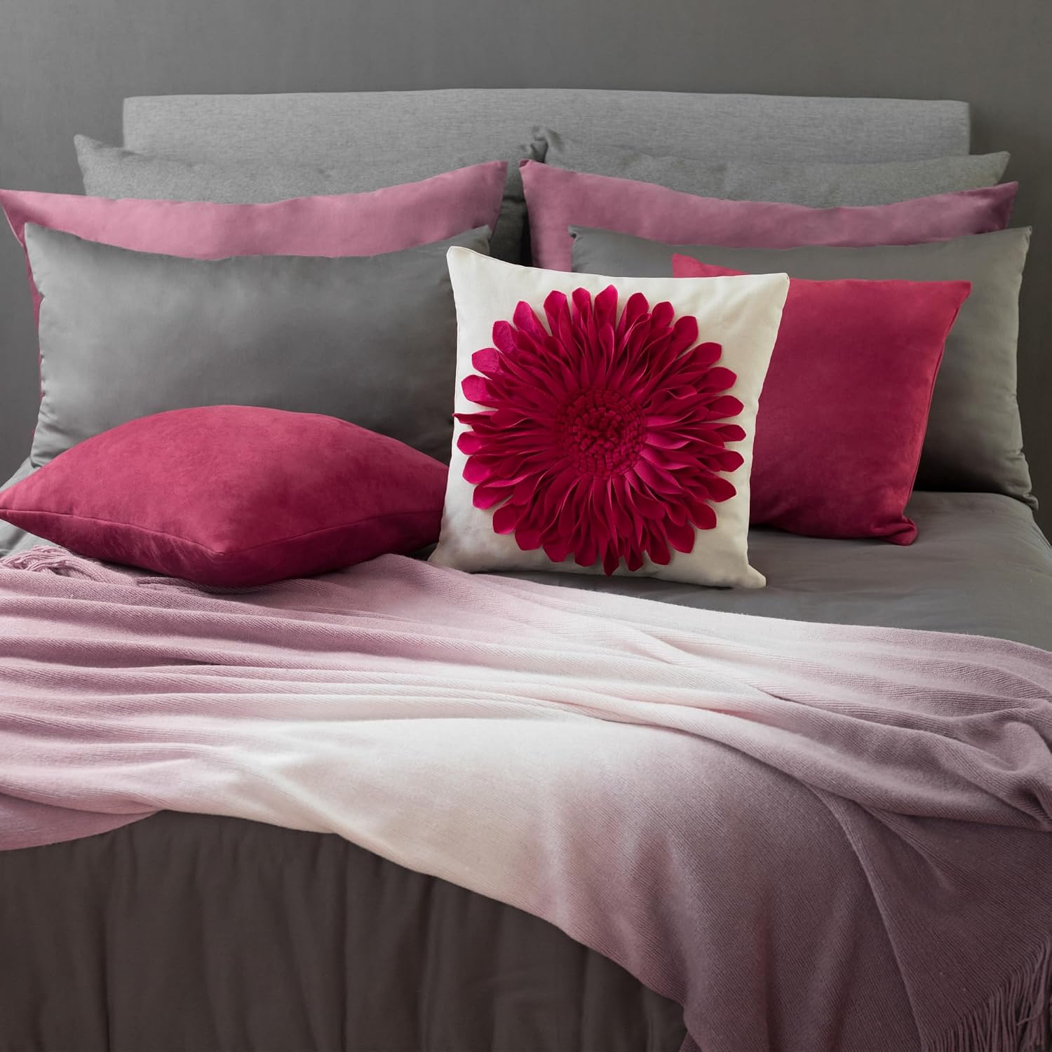 VG|red-rose-red-beige-canvas|3D Sunflowers Throw Pillow Cover Wine Red