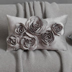 VG|gray|3D Flowers Throw Pillow Cover Decorative Soft Velvet Accent Floral Cushion Lumbar Pillowcase for Bed Sofa Couch Living Room