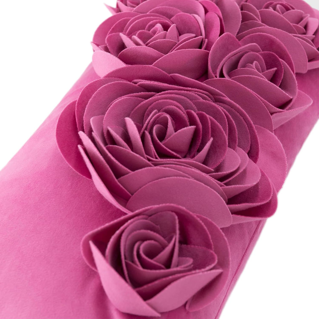 VG|hot-pink|3D Flower Throw Pillow Cover Handmade Floral Soft Velvet Lumbar Cushion for Bed Living Room Chair Couch Decor Gold