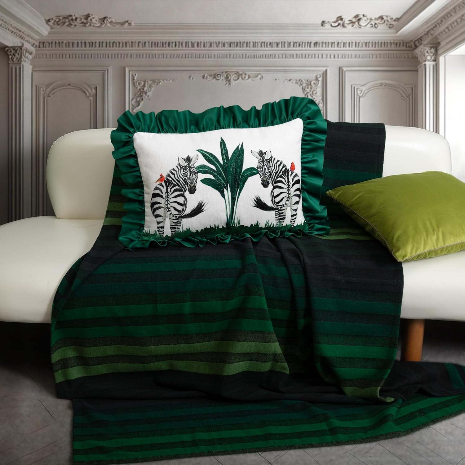 Zebra Green Lace Throw Pillow Cover