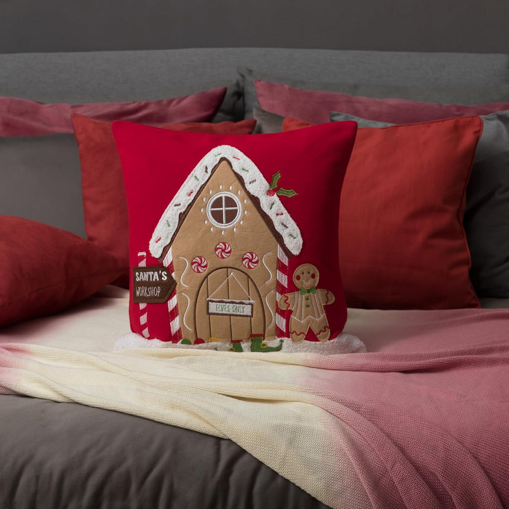 Santa's Work Shop Throw Pillow Cover Red Decorative Pillow Case Christams Decor Cushion Cover for Bedroom Living Room Sofa Couch