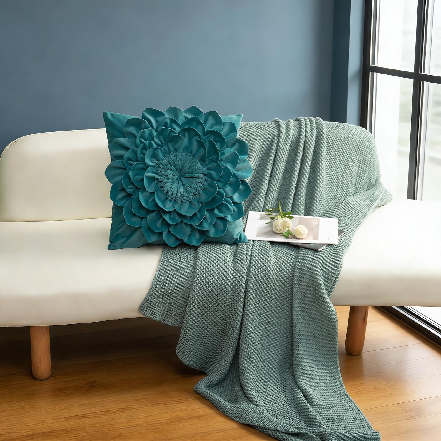 VG|teal-green|3D Flower Throw Pillow Covers