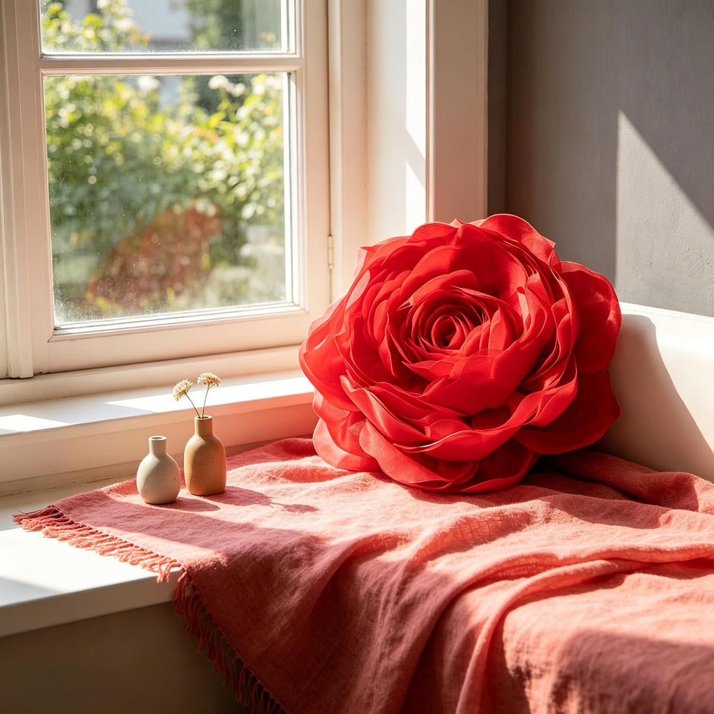 VG|red|3D Flower Throw Pillow Cover