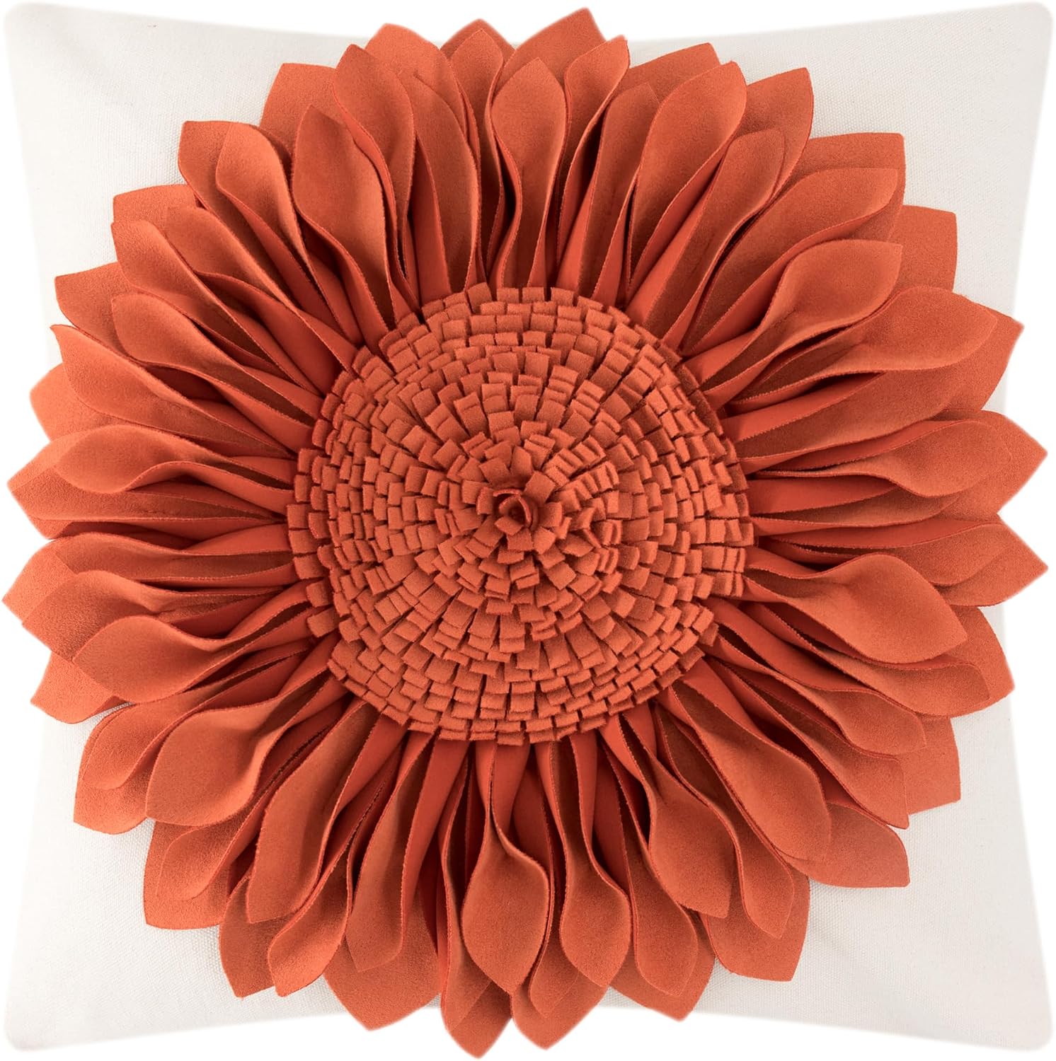 3D Sunflowers Throw Pillow Cover Wine Red - Yellow-pumpkin Orange*beige Canvas
