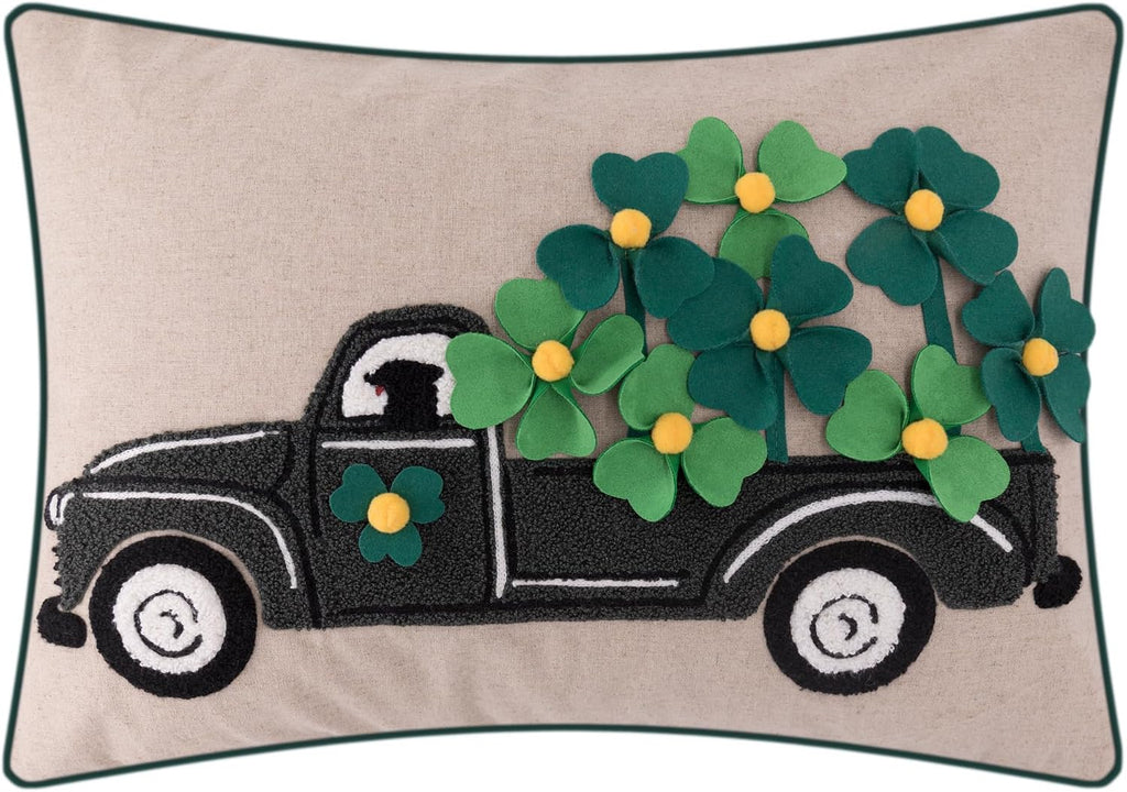 St Patricks Day Lucky Clover Throw Pillow Cover Shamrock Green Pillow Case Holiday Decor Cushion Cover for Sofa Couch Living Room Bed - Default Title