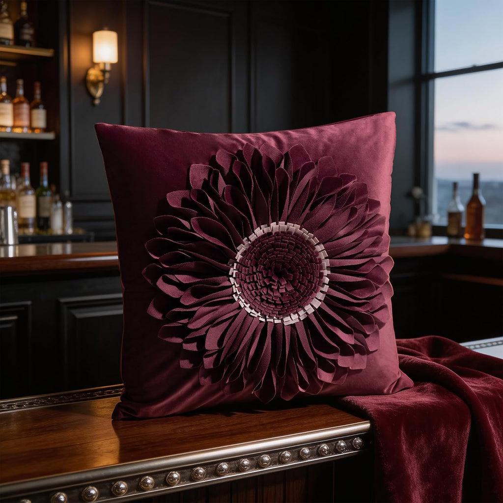 VG|red-wine-red|3D Sunflowers Throw Pillow Cover Wine Red