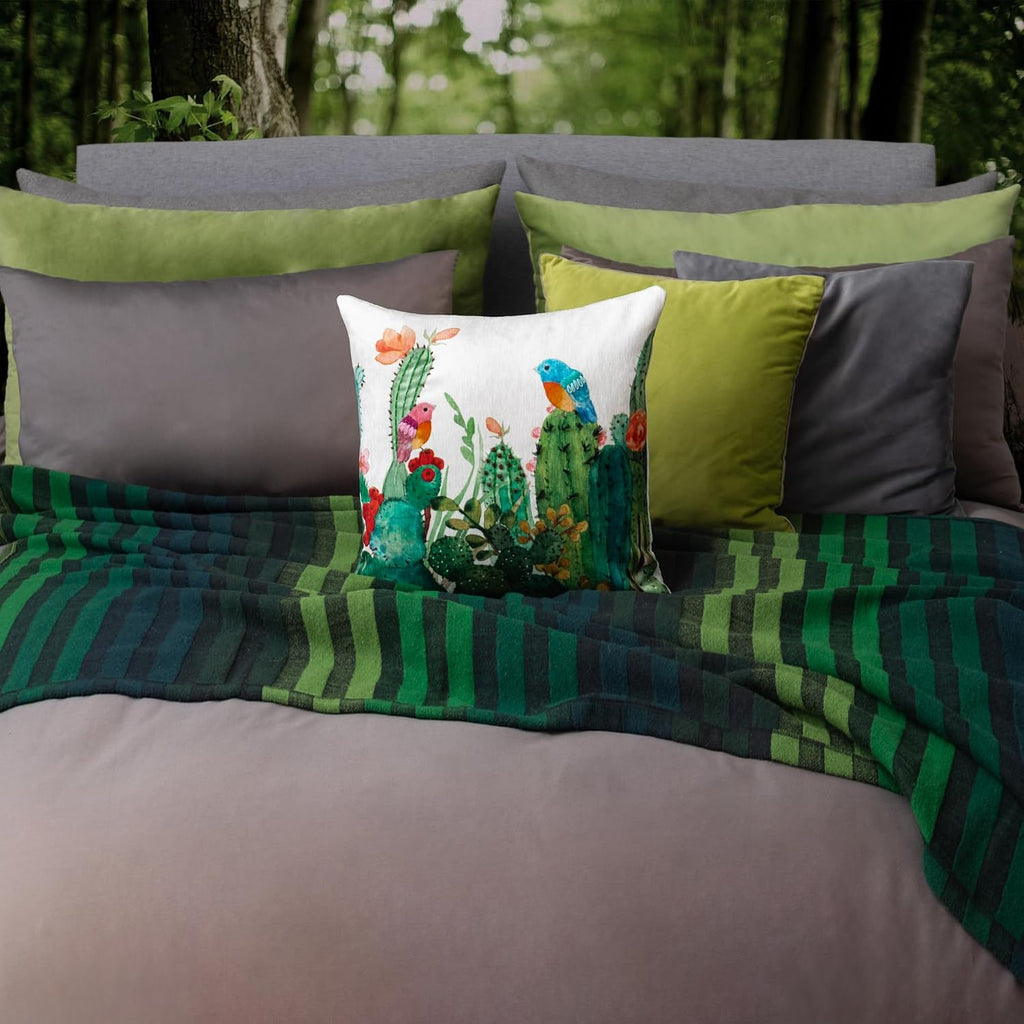 Cactus Flower Throw Pillow Cover, Green