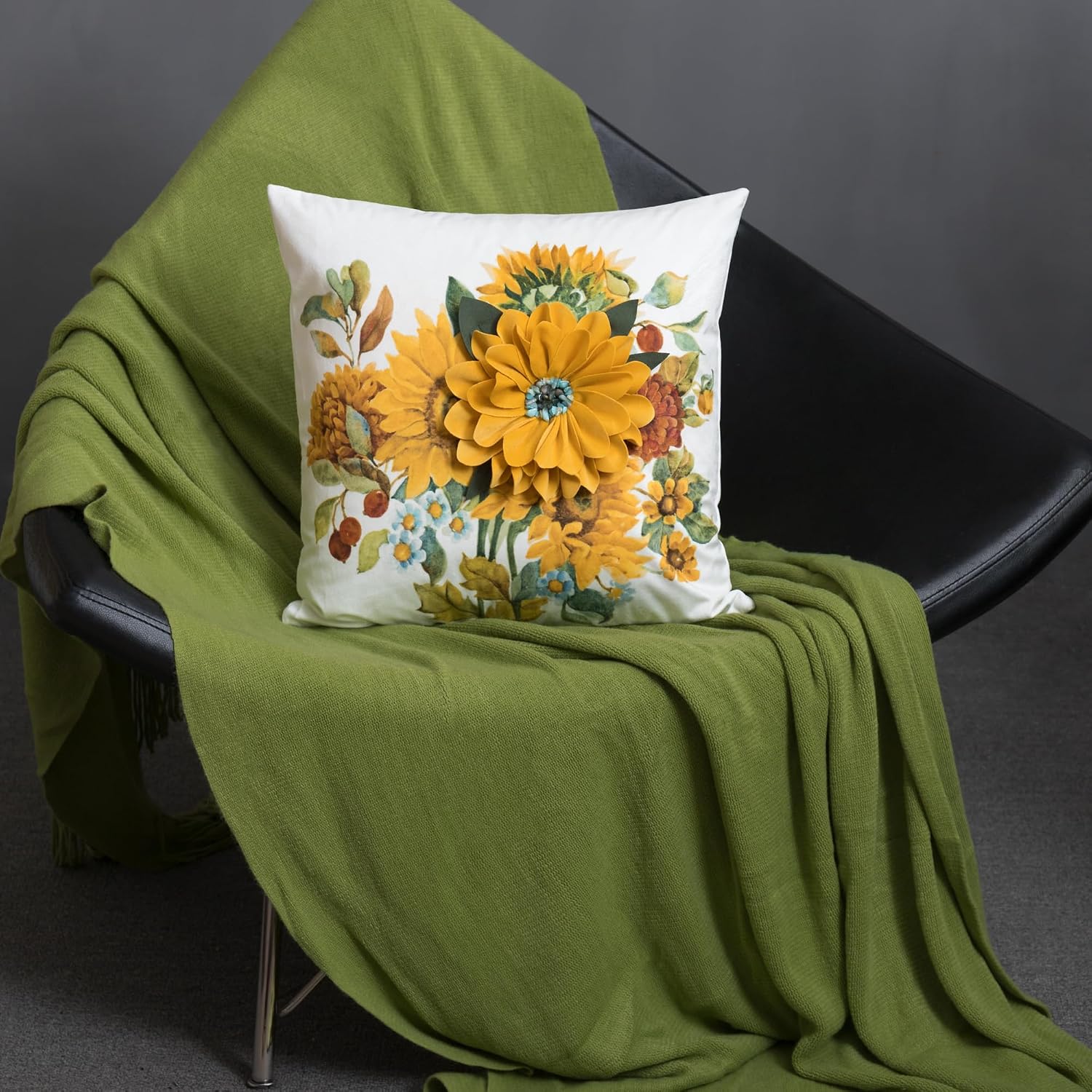 VG|velvet-yellow-18-x-18|Sunflower Throw Pillow Cover, White