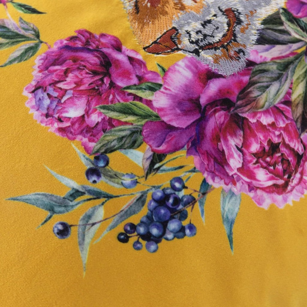 Yellow Tiger Pillow Covers Decorative Flower Embroidered Throw Pillow Colorful Accent Pillow Case Velvet Cushion Luxury Pillowcase for Bed Couch Bedroom Office Decor