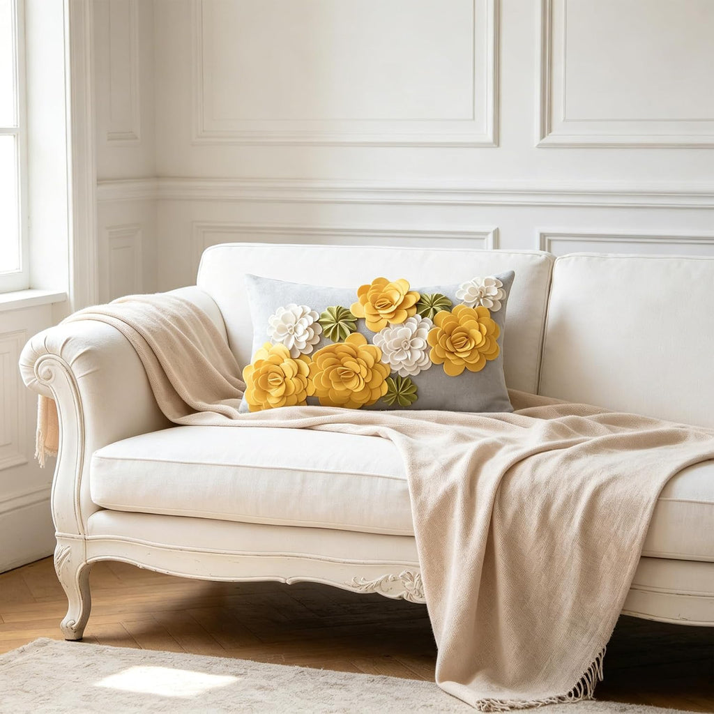 VG|yellow-green|3D Flower Throw Pillow Cover