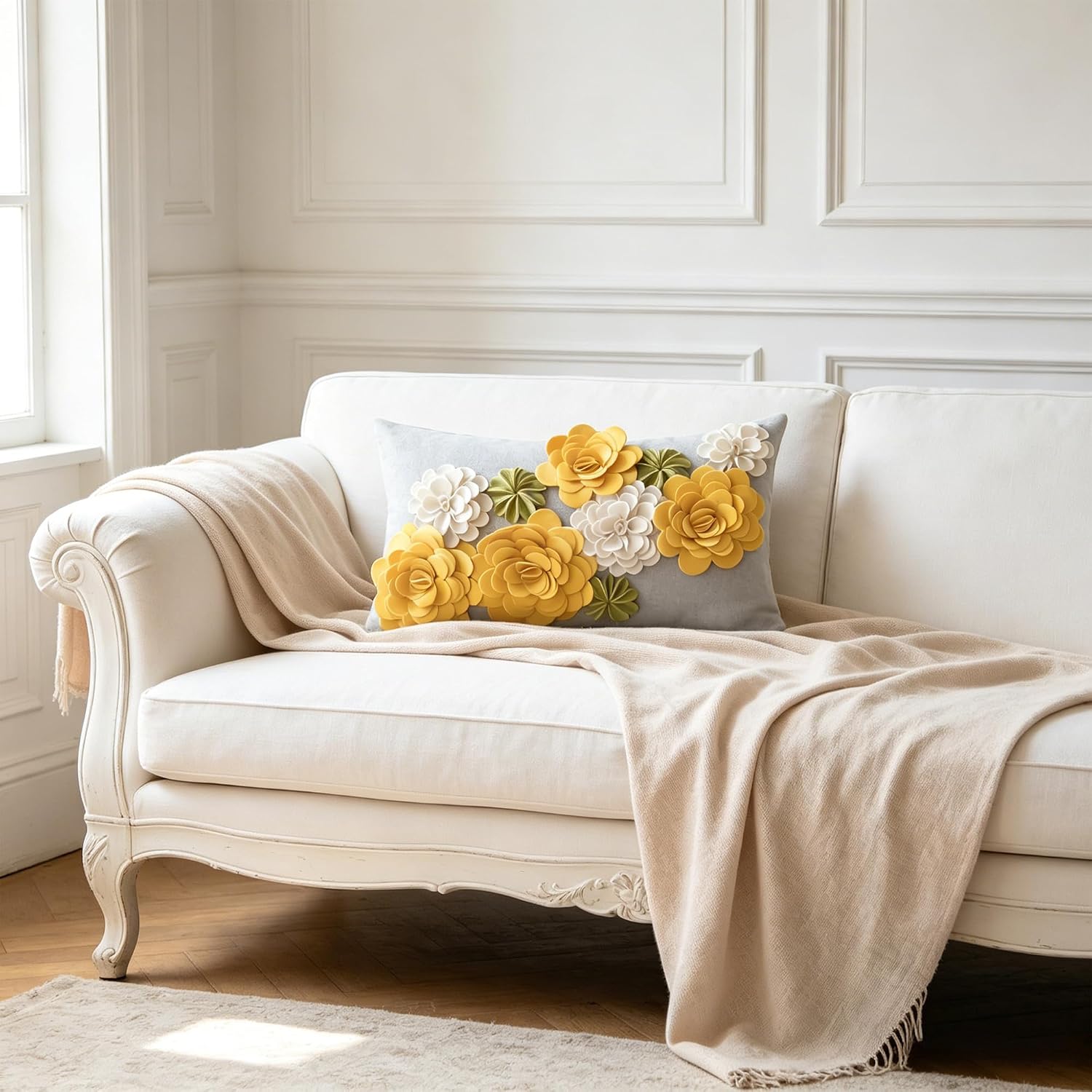 VG|yellow-green|3D Flower Throw Pillow Cover