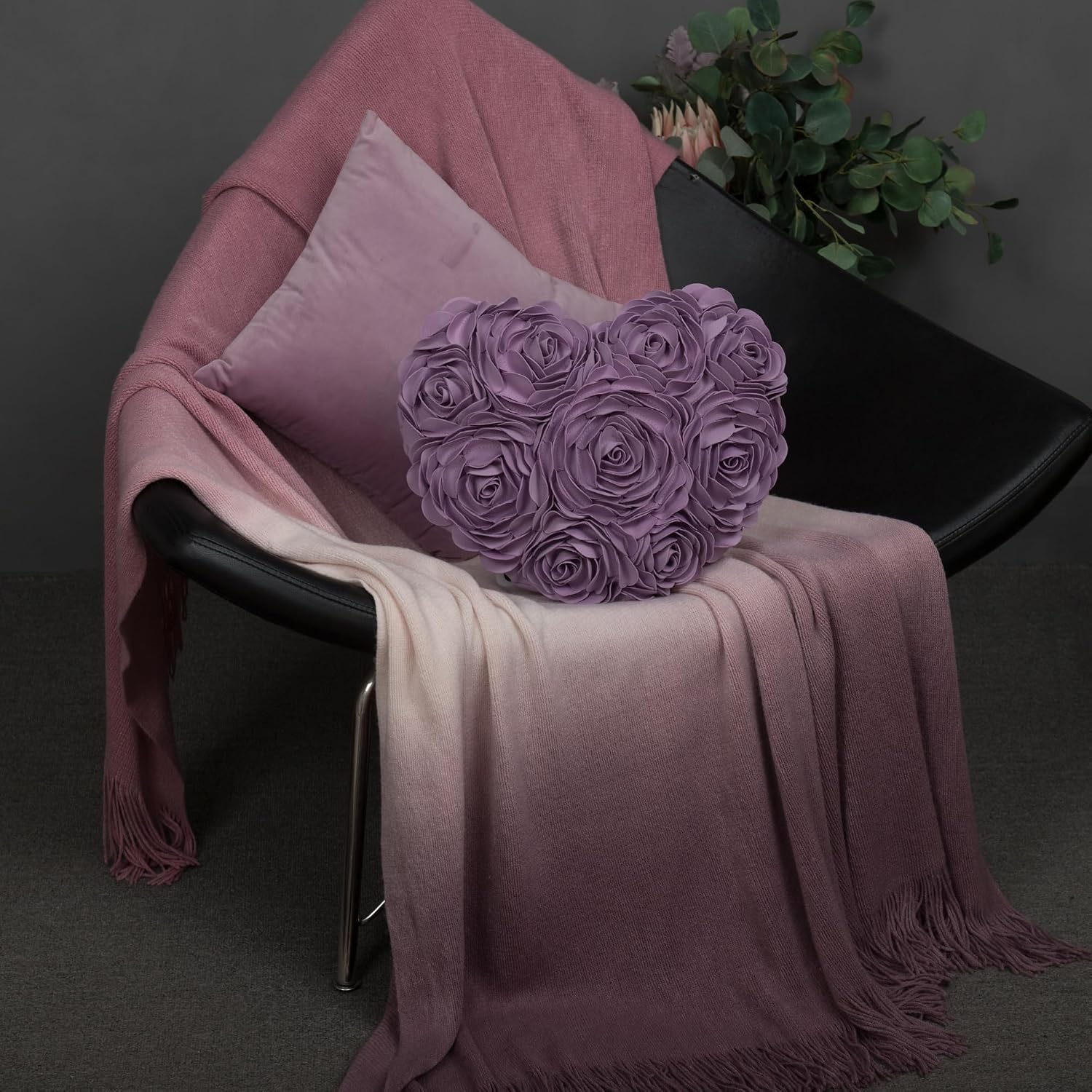 VG|purple-lilac|Heart Flower Throw Pillow Covers