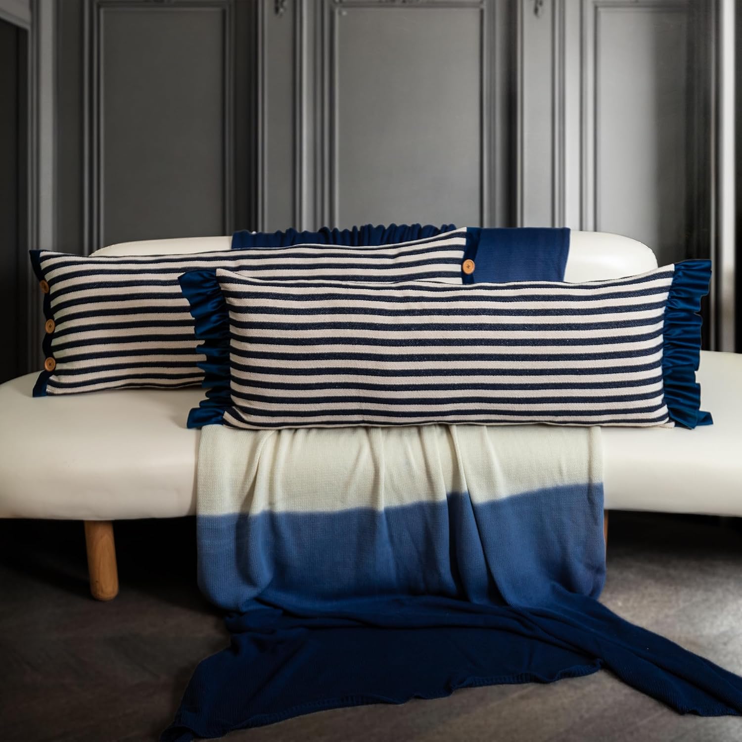 Hand Sewn Button Lumbar Throw Pillow Cover