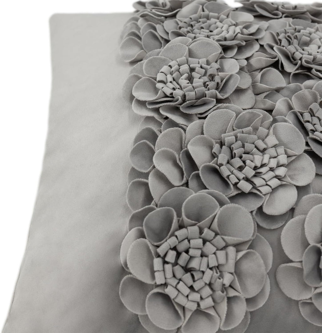 VG|gray|Handmade 3D Flower Throw Pillow Cover