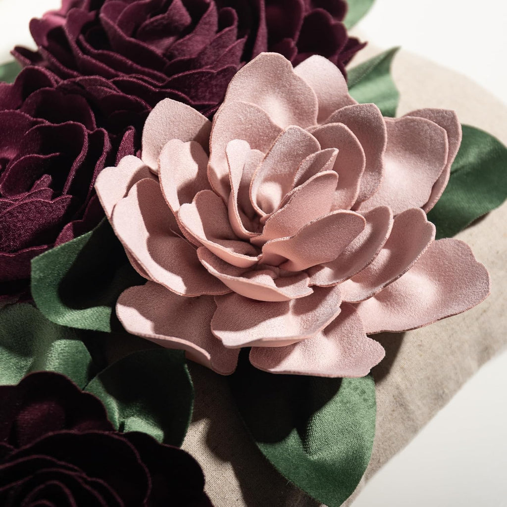 VG|burgundy|Vintage 3D Flower Throw Pillow Cover