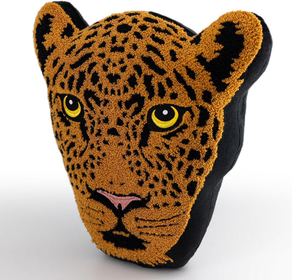 3D Leopard Face Shaped Throw Pillow, Embroidered Animal Decorative Cushion