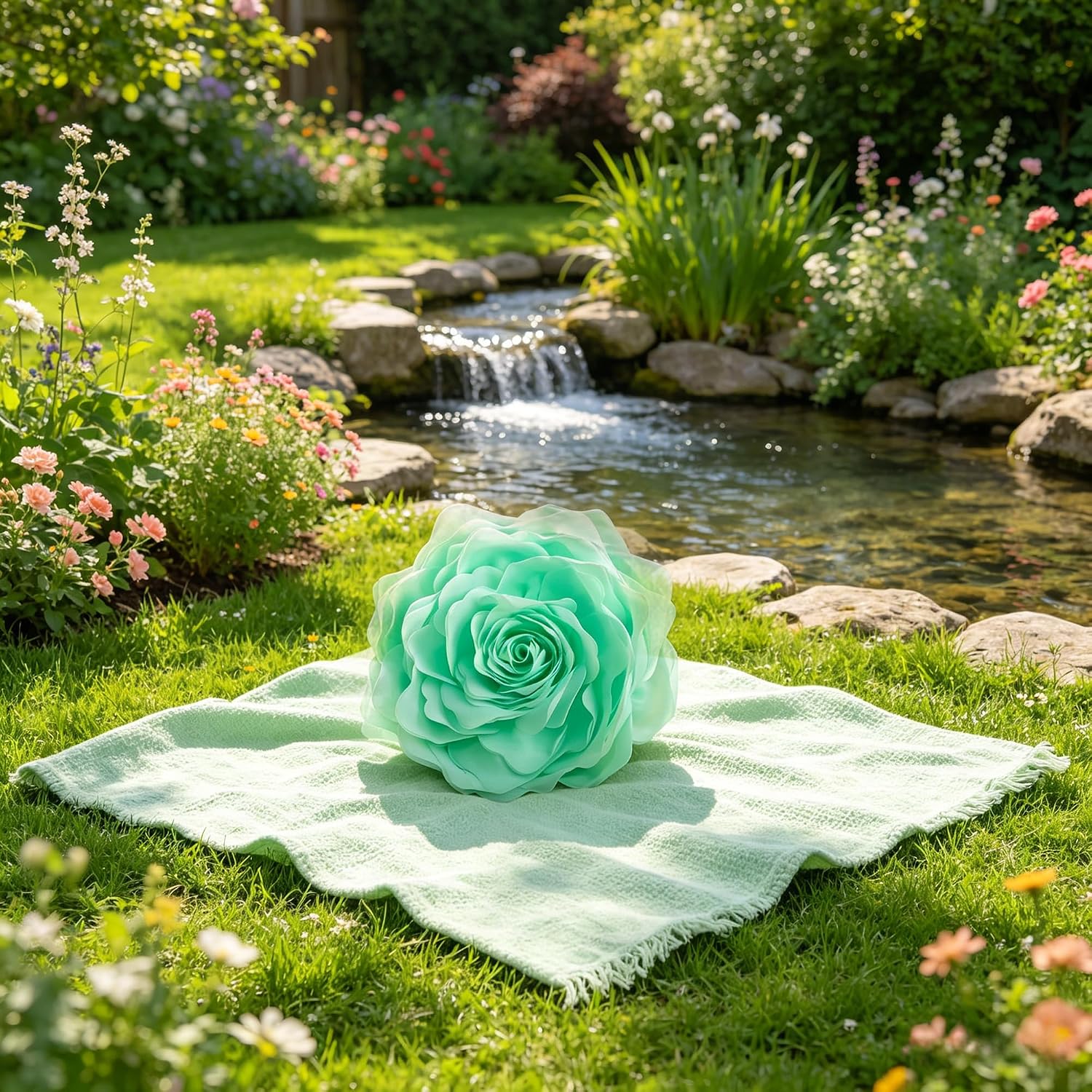 VG|mint-green|3D Flower Throw Pillow Cover