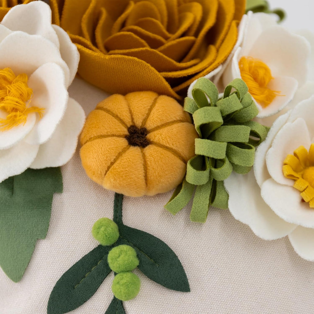 3D Floral Decorative Throw Pillow Cover White and Orange