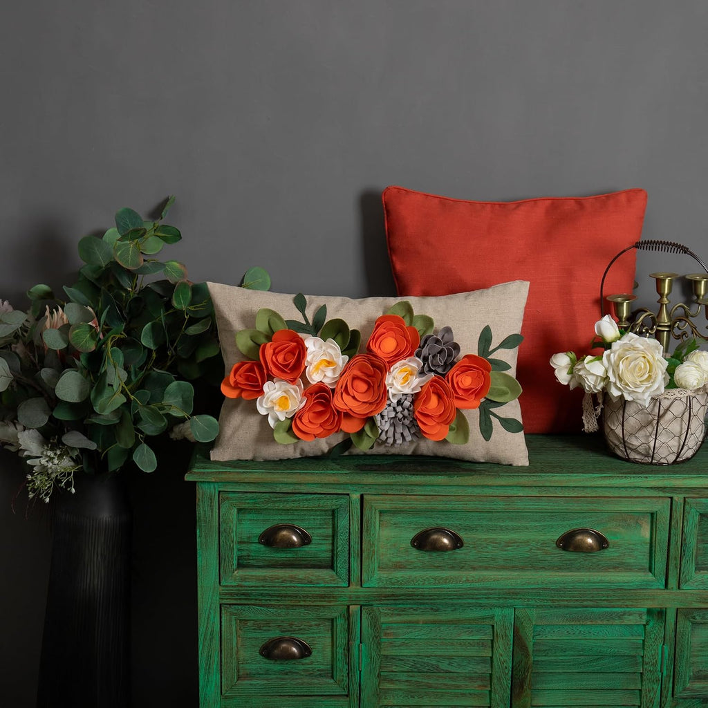 VG|3dflower-g-orange|Decorative 3D Flower Throw Pillow Covers