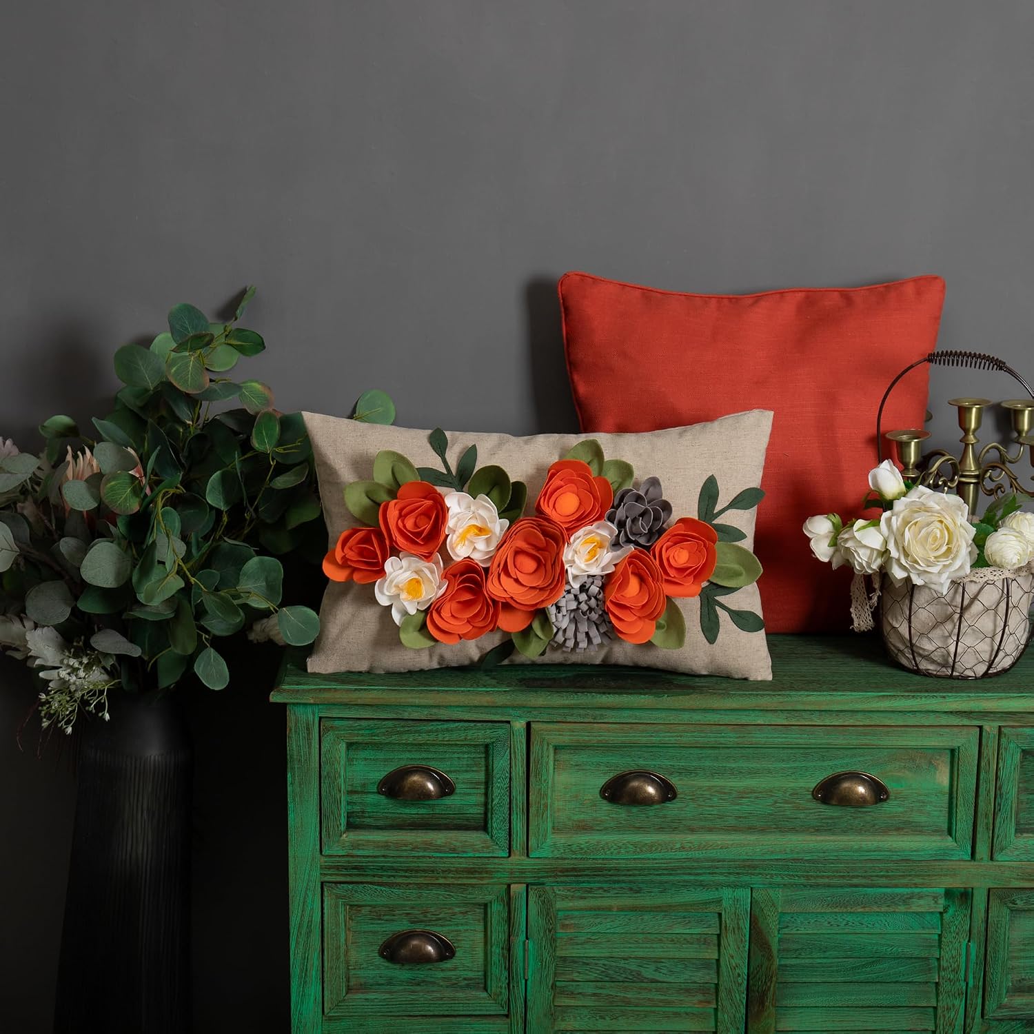 VG|3dflower-g-orange|Decorative 3D Flower Throw Pillow Covers