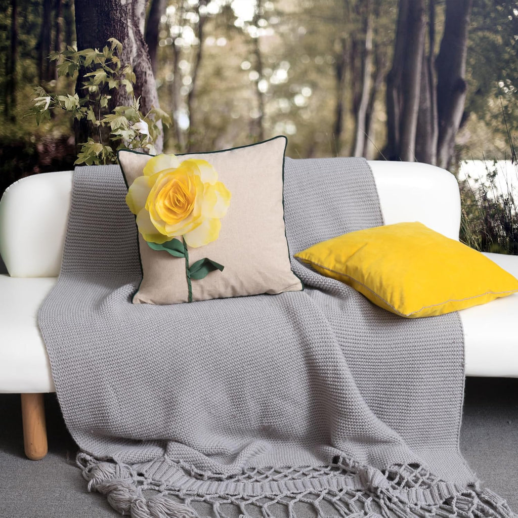 VG|yellow|Yarn Rose Throw Pillow Cover