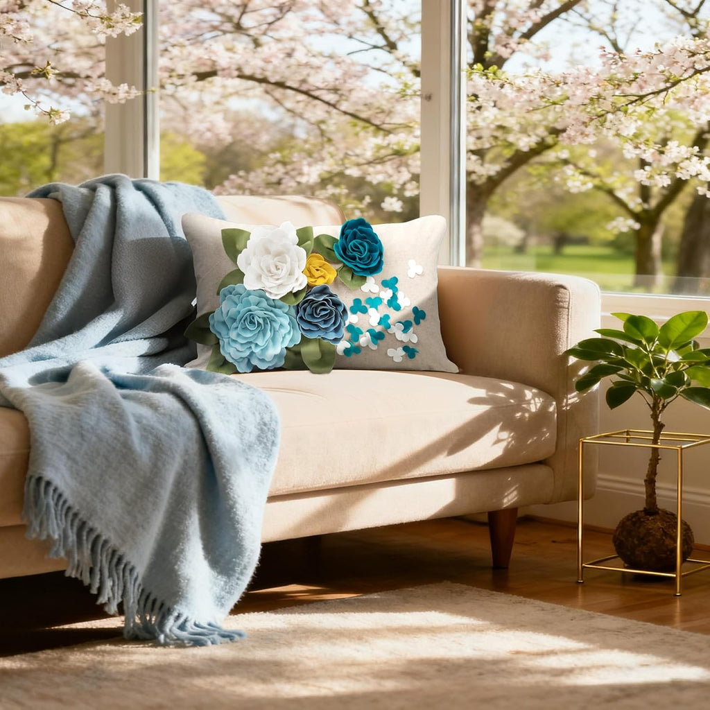 VG|a-blue|3D Flower Throw Pillow Cover