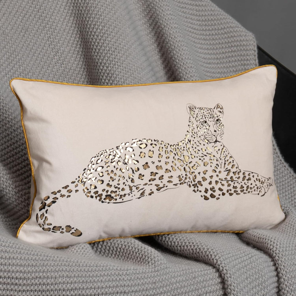 VG|creamy-white|Leopard Print Throw Pillow Cover Decorative Velvet Cushion with Gold Foil Printing for Bed Couch Chair Car