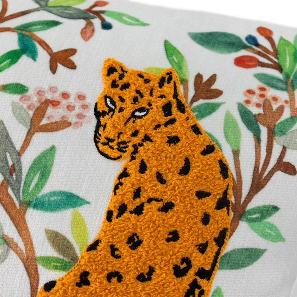 Embroidered Leopard Decorative Throw Pillow Cover