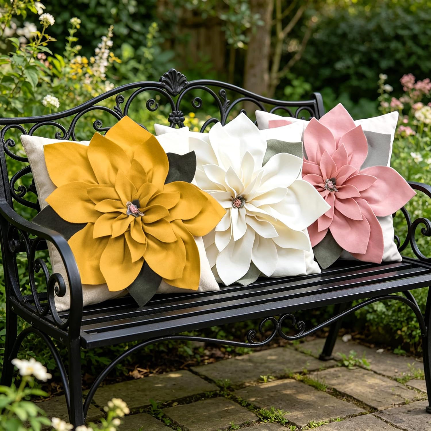 VG|pink,yellow|Luxury 3D Flower Throw Pillow Cover