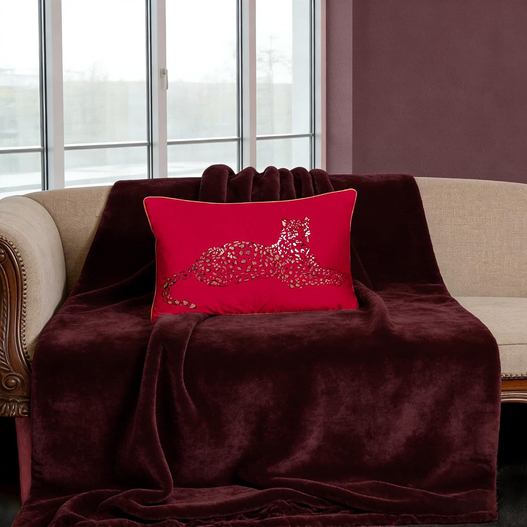 VG|red|Leopard Print Throw Pillow Cover Decorative Velvet Cushion with Gold Foil Printing for Bed Couch Chair Car