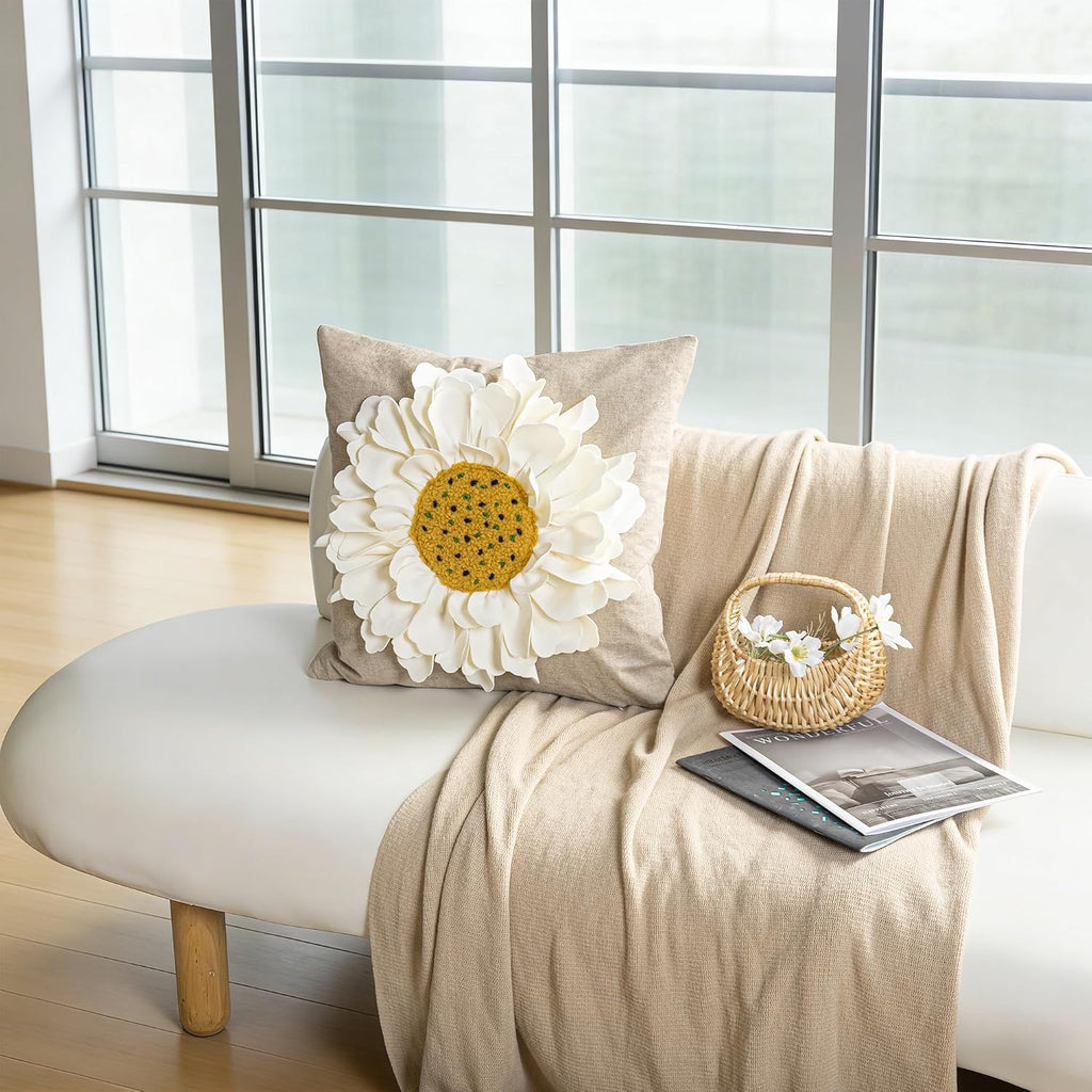 Decorative 3D Flower Throw Pillow Cover Creamy