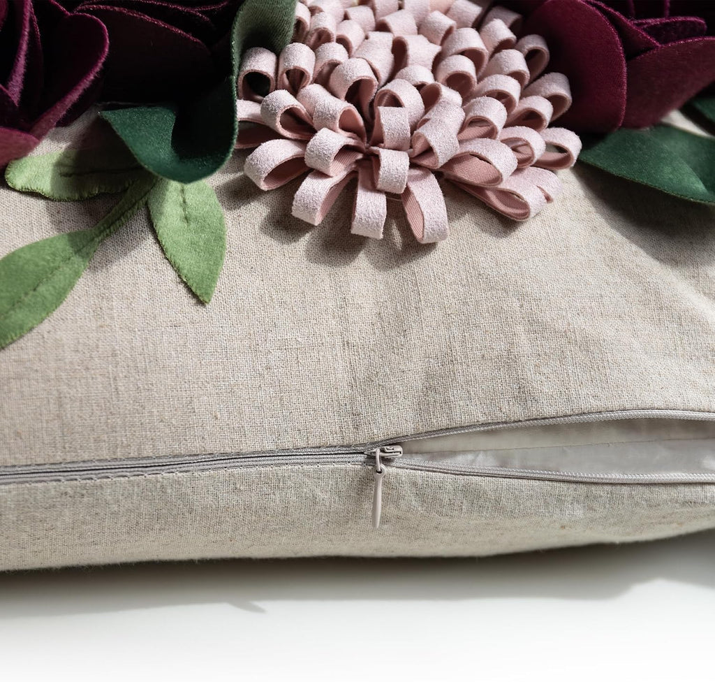 VG|3dflower-c1-wine-red|Decorative 3D Flower Throw Pillow Covers