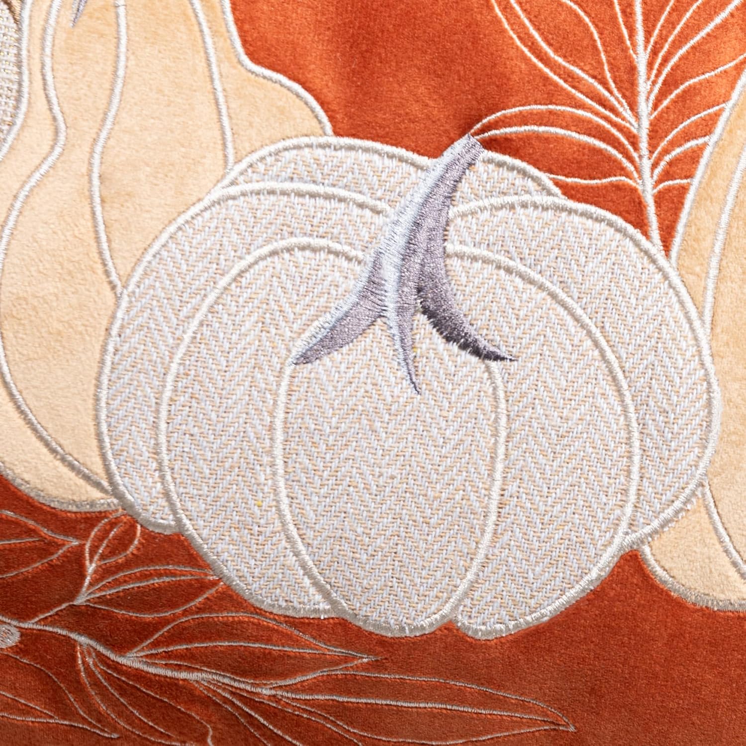 Fall Harvest Pumpkin Embroidered Throw Pillow Cover Velvet