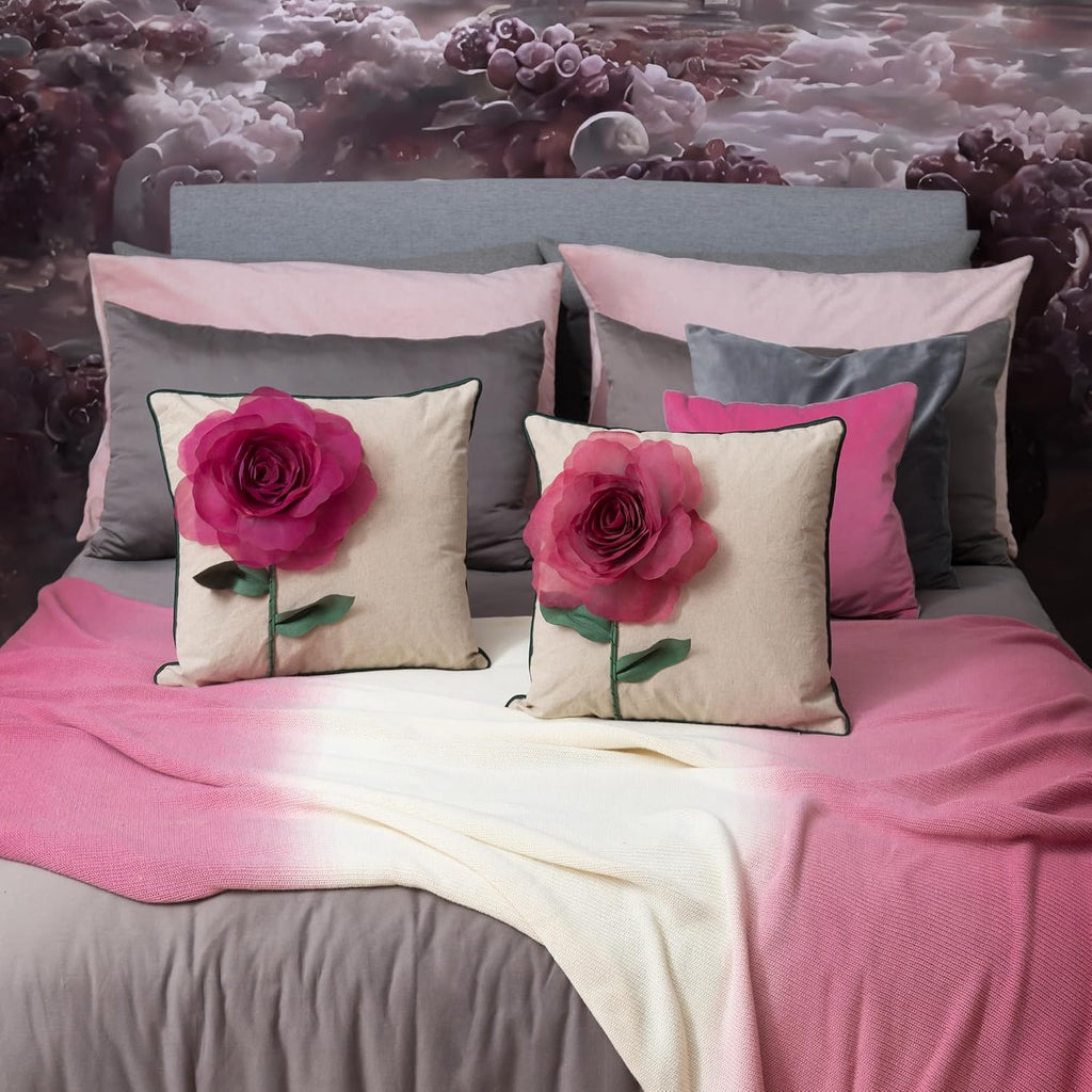 Yarn Rose Throw Pillow Cover