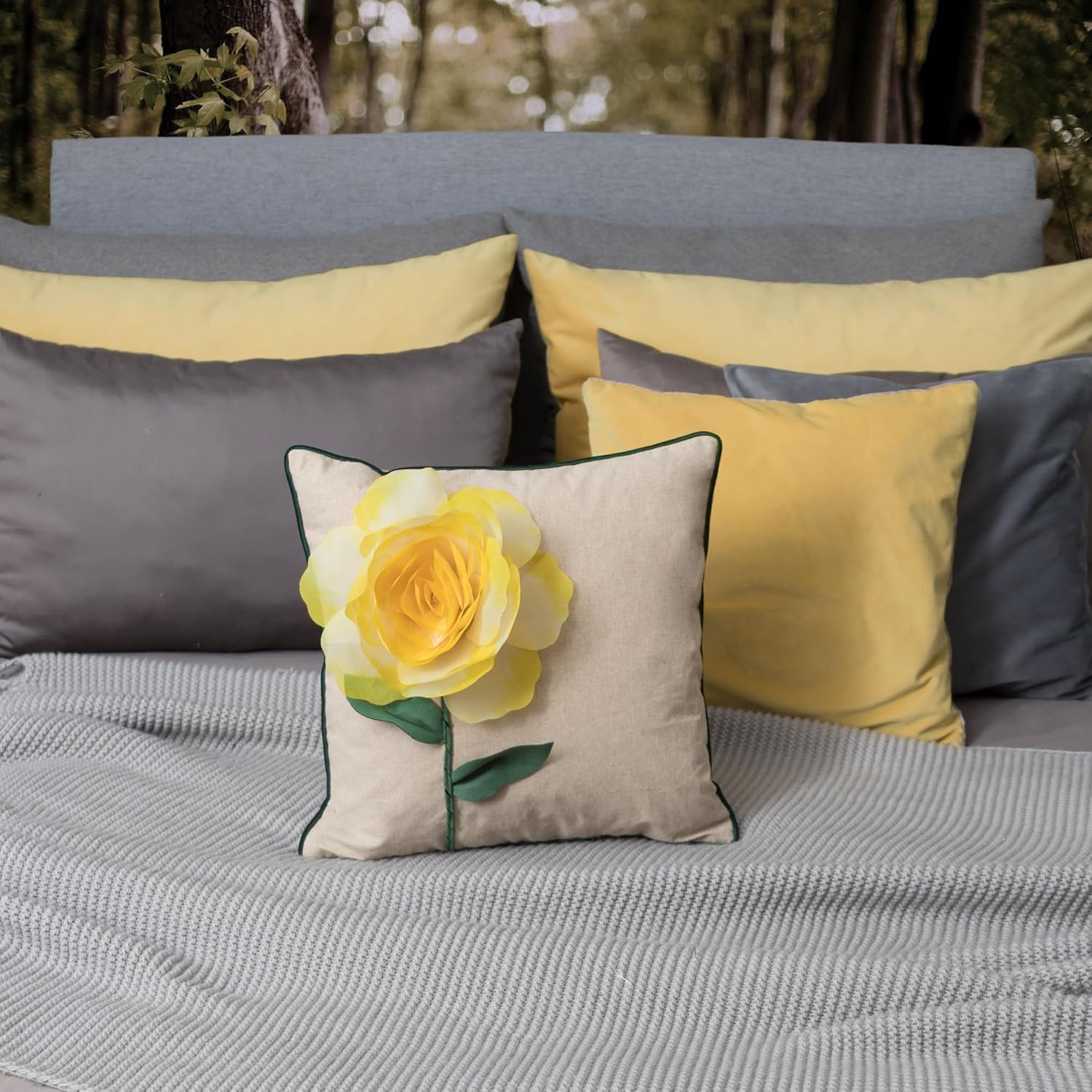 VG|yellow|Yarn Rose Throw Pillow Cover