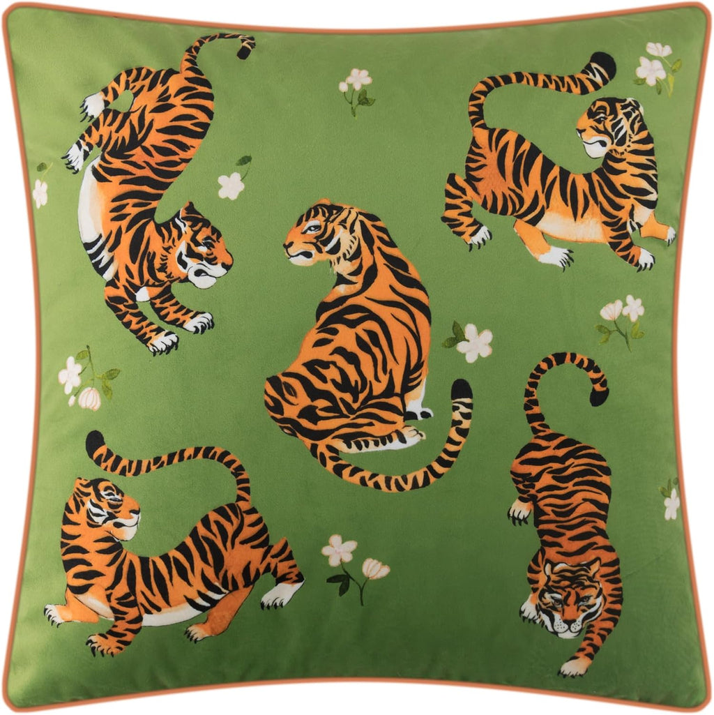 Printing Tiger Throw Pillow Cover - Green