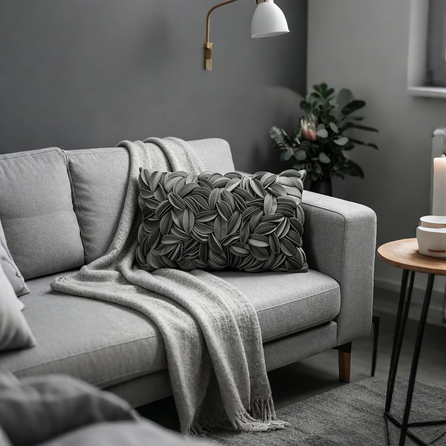 VG|dark-grey-velvet|Handmade 3D Floral Throw Pillow Cover