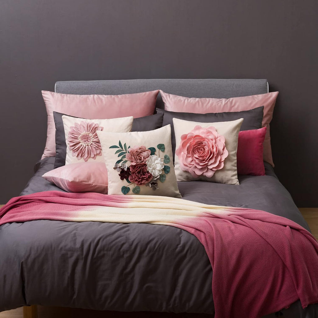 VG|dusty-pink|Decorative Flower Throw Pillow Cover 3D Sunflower Pillow Case Velvet Cushion Floral Pillowcase for Bed Living Room Couch Chair
