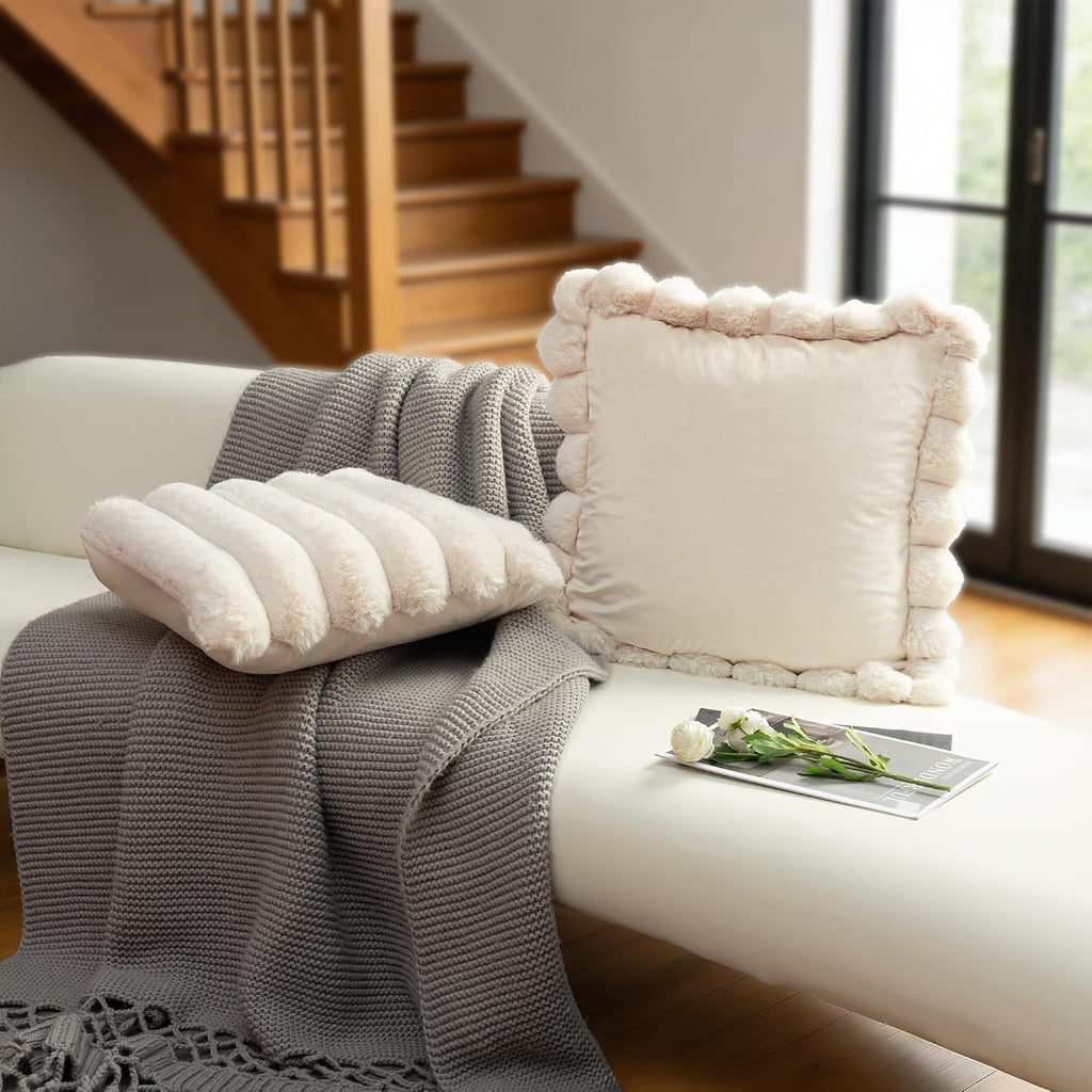 VG|beige|Solid Throw Pillow Cover , Velvet
