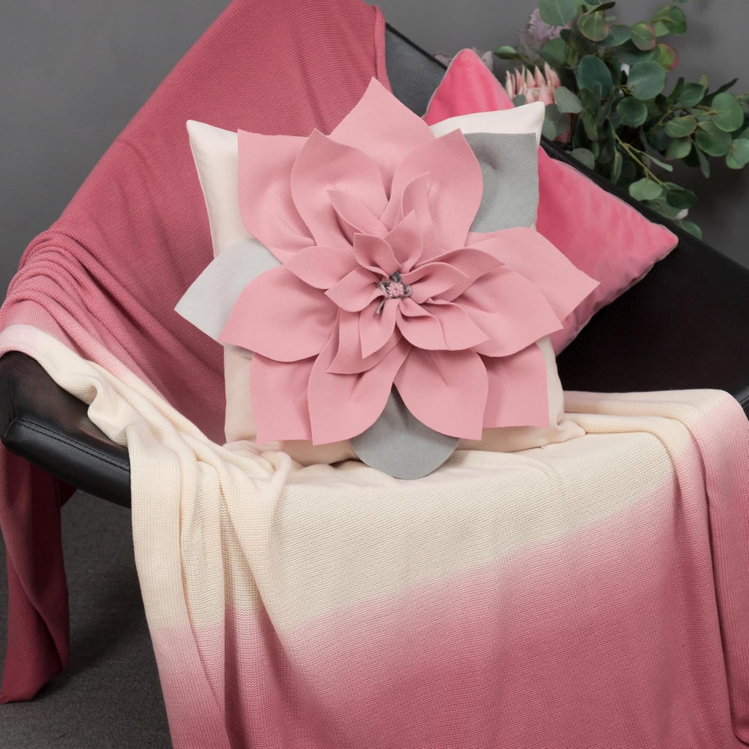 VG|pink|Luxury 3D Flower Throw Pillow Cover