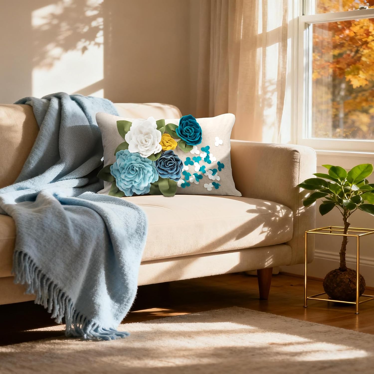 VG|a-blue|3D Flower Throw Pillow Cover