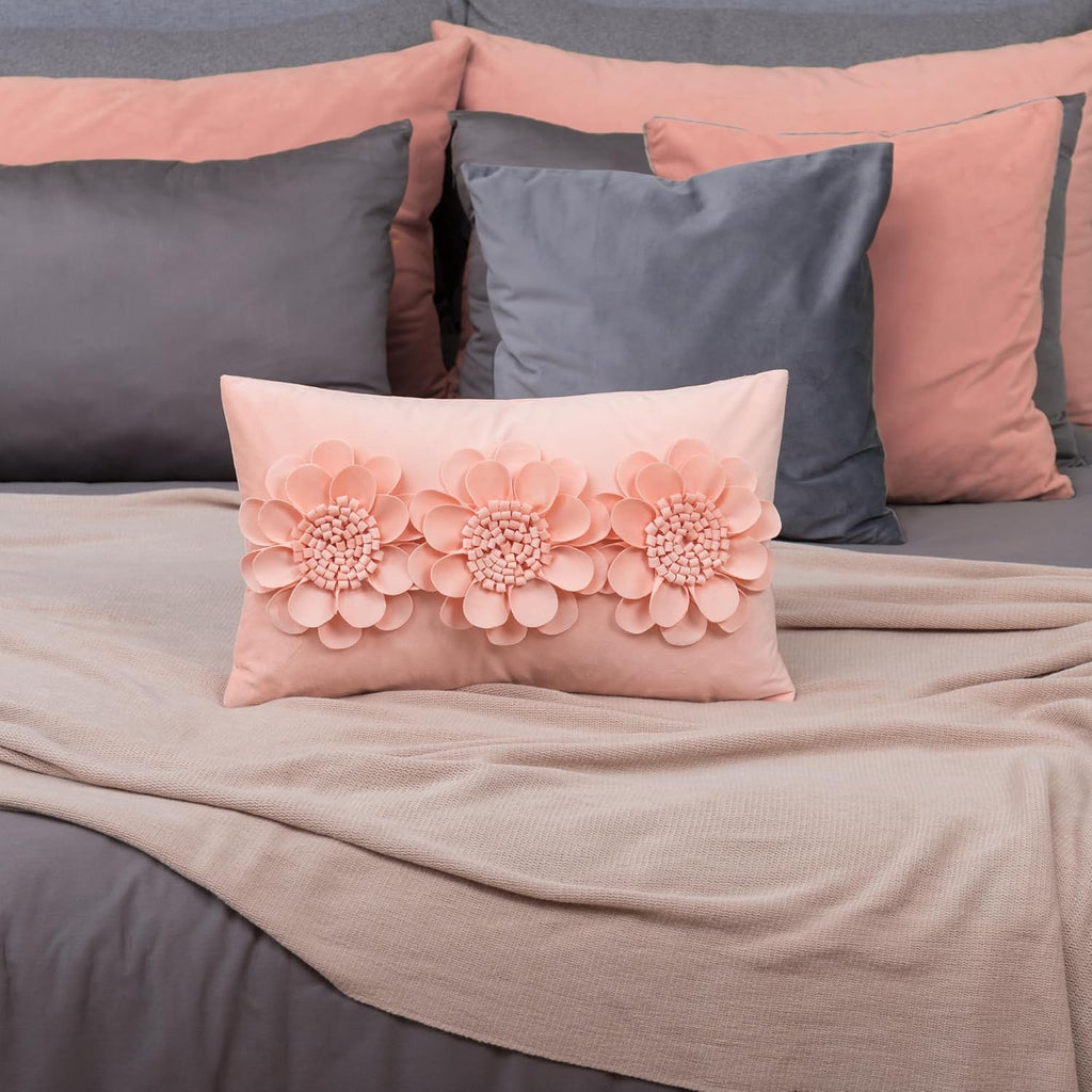 VG|peach-pink|3D Flower Throw Pillow Cover