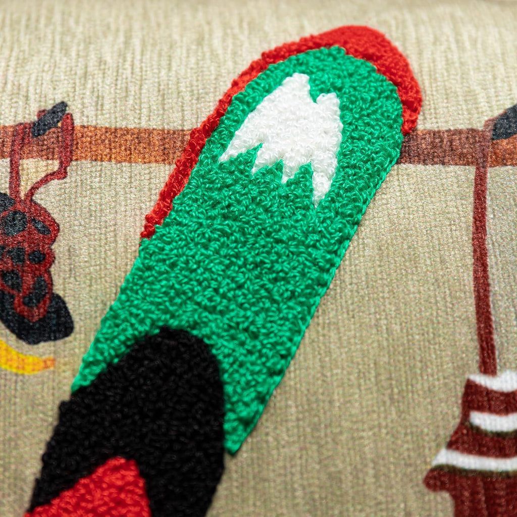 Ski Theme Chenille Throw Pillow Cover