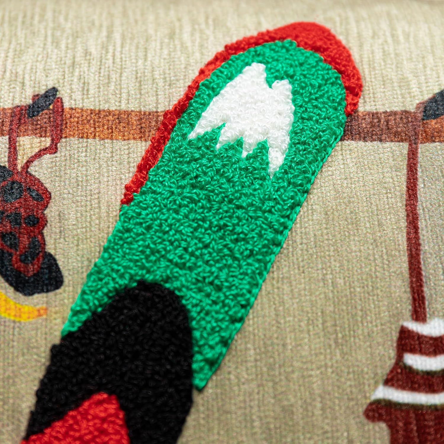 Ski Theme Chenille Throw Pillow Cover