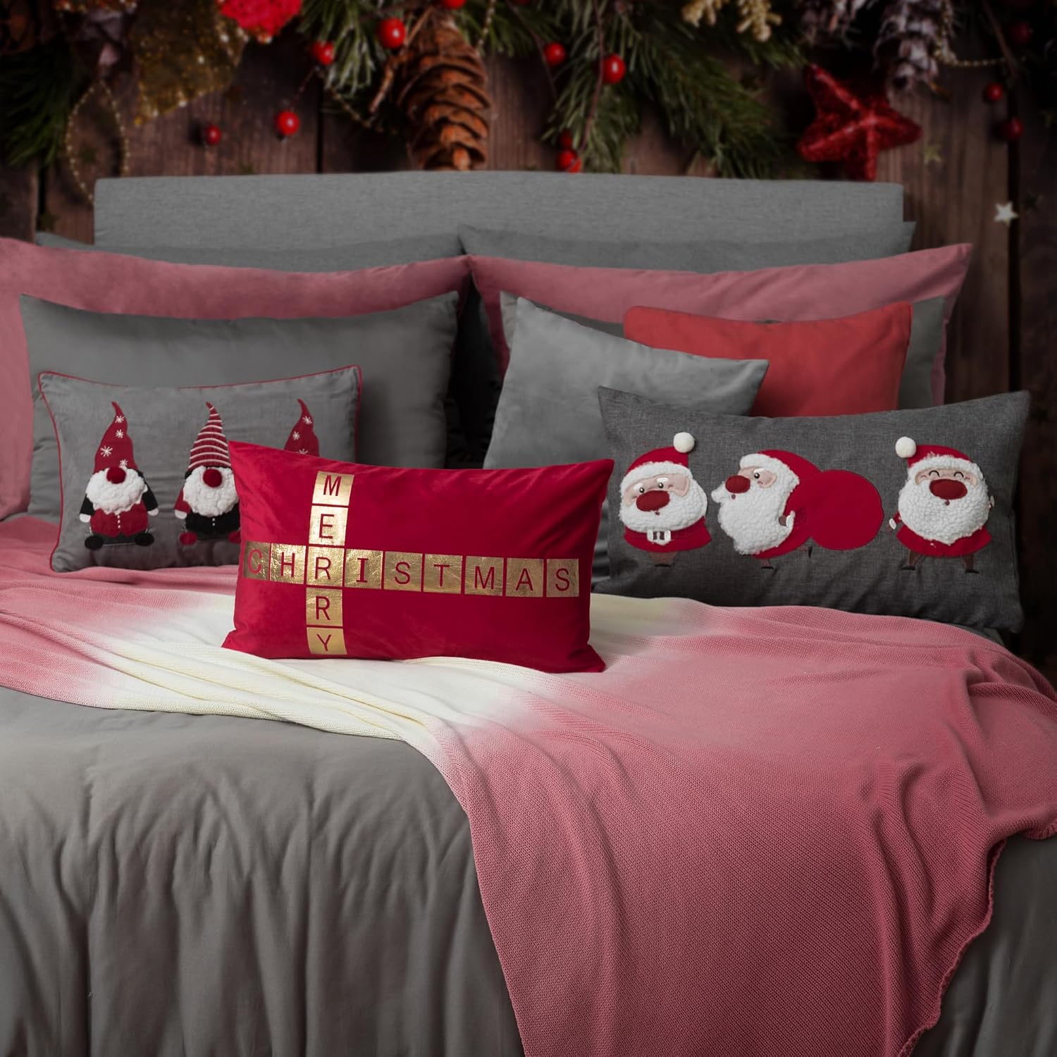 Christmas Throw Pillow Cover Santa Claus Cushion Cover Case Pillowcase Decoration for Sofa Couch Bed Home Xmas Decor