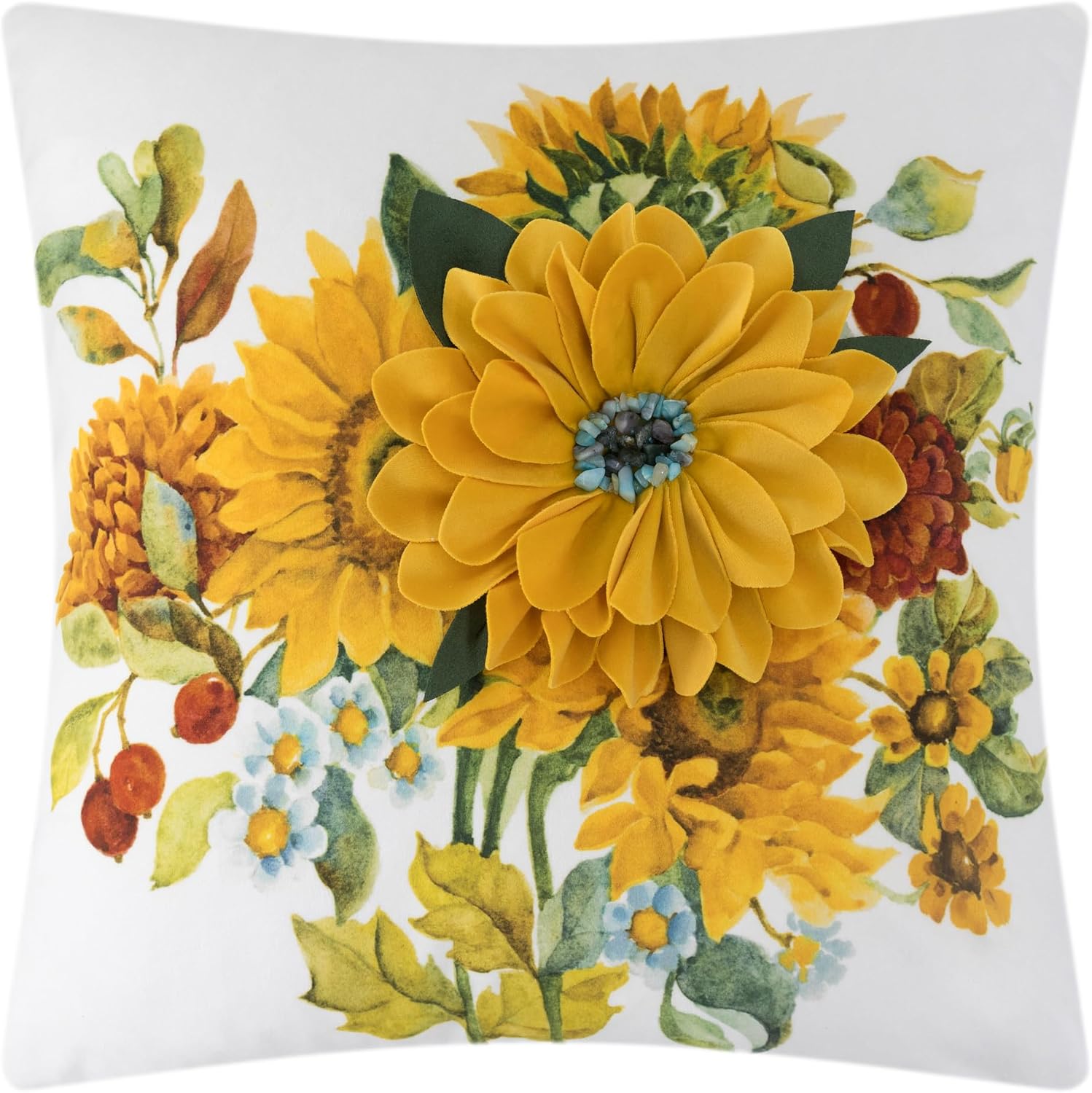 VG|velvet-yellow-18-x-18|Sunflower Throw Pillow Cover, White