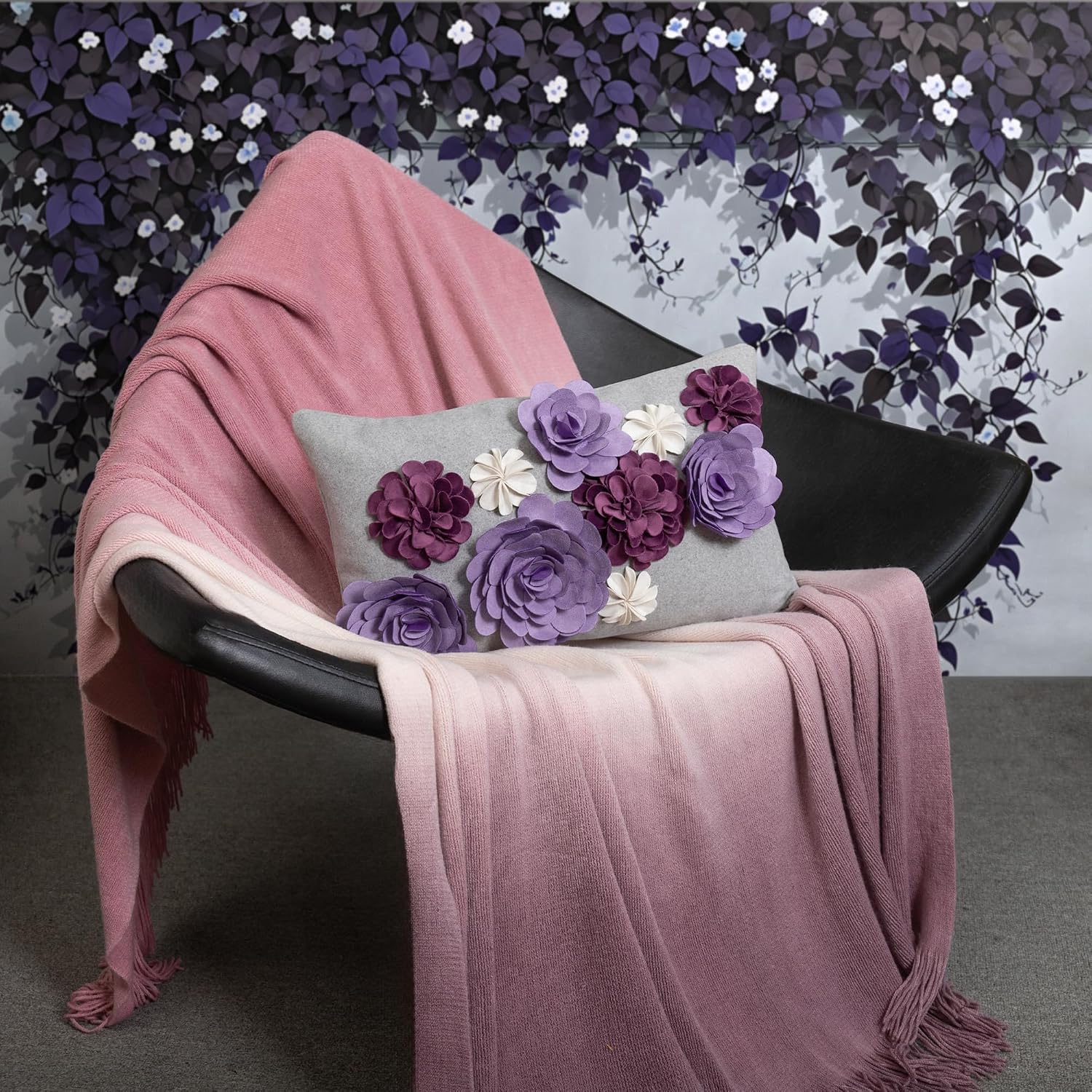 VG|light-purple|3D Flower Throw Pillow Cover